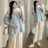 Ropa de Maternidad, Camiseta de Verano, Traje Elegante, Top de Manga Corta de Verano, Conjunto Casual de Maternidad, Estilo de Moda para Salidas de Verano
