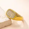 Joyería de Acero Titanio Moda Transfronteriza, Anillo de Acero Inoxidable Geométrico de Lujo Ligero Incrustado con Diamante Fundido, Anillo Simple y Versátil para el Dedo Índice