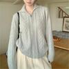 Top de Tricô Cinza com Zíper e Gola, Design Elegante e Relaxado, Suéter Cardigan de Tricô Cor Sólida para Mulheres - Coleção Outono/Inverno 2025