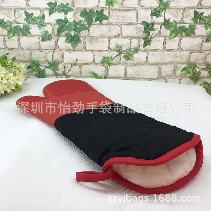 圆袖口加长硅胶棉布隔热手套