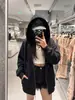 Gris estilo coreano holgado para mujer otoño 2026 nueva colección: cárdigan con cremallera, holgado, chaqueta sudadera con capucha relajada