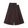 Pantalones Cortos Casuales Simples de Pierna Ancha con Cintura Alta Elástica de Nylon 12220