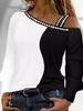 Camiseta holgada de manga larga con tirantes de color contrastante para mujer, estilo informal, elegante, de estilo europeo y americano, para verano de 2024