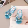 Pantuflas de Princesa Elsa de Tacón Alto para Niñas Pequeñas Sandalias de Verano para Niñas con Lazo Pedrería Lentejuelas Elsa Punta Abierta para Uso en Exteriores