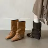 Botines de mujer hasta la pantorrilla con hebilla interior elevadora, botas de tacón alto de pierna ancha, nuevo estilo otoño/invierno, botines de montar sin cordones con punta cuadrada, botines individuales para mujer
