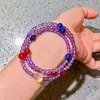Pulseira de Múltiplos Círculos de Cristal Branco, Ametista Natural e Lápis Lazúli de Alta Qualidade