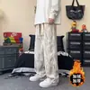 Pantalones de pana con forro polar para hombre, tendencia Ins, otoño e invierno, pierna ancha, casual, juvenil, rectos, teñido anudado, pantalones casuales