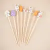 Pinchos de fruta coloridos con temática de conejos de Pascua para decoración de bares y restaurantes, palillos de bambú de un solo uso