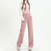 Calça Jeans Rosa para Mulheres, Novo Estilo Primavera e Outono 2026, Cintura Alta, Emagrecedora, Perna Reta Solta, Caimento Fluido, Comprimento Total, Calça de Perna Larga Estreita