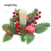 Corona de adviento navideña transfronteriza con agujas de pino artificiales, rosas rojas y bayas rojas para decoración de candelabro de mesa festiva