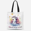Bolsa de Lienzo con Estampado de Unicornio en Acuarela Transfronteriza Bolsa Tote Amazon Bolsa para el Trabajo Venta Directa de Fábrica