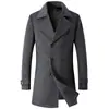 Abrigo de Lana para Hombre Talla Europea Nuevo Otoño Invierno Abrigo de Lana de Moda Doble Botonadura Solapa Largo Medio para Hombre