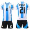 Camiseta de Fútbol de Argentina 2024 No. 10 Messi 11 Di Maria Jersey Copa América Traje de Pantalón Negro para Niños Manga Corta