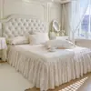 Lençol de Algodão Ajustável e Saia de Cama Duas em Um Estilo Francês Fresco Estilo Princesa Cobertura Completa Antiderrapante Conjunto de Três Peças