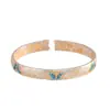 Pie plata 9999 pintado oro patrón de hierba rizada esmalte azul quemado mariposa pulsera abierta hierba Tang pulsera de plata para mujer temperamento