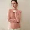Elegante e Simples Camisa Feminina de Tricô 100% Caxemira Gola Média com Suéter Grosso Solto Modelador de Aparência Mangas Compridas
