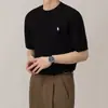Camiseta de Punto de Manga Corta para Hombre, Seda de Hielo, Verano, Bordado Ecuestre, Textura Trenzada, Estilo Old Money, Venta al por Mayor de Fábrica Transfronteriza