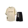 2026 Verano Transfronterizo Nuevo Estilo Hombres Cuello Redondo Estampado Holgado Manga Corta Conjunto de Shorts Talla Grande Moda Casual Conjunto de Dos Piezas