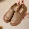 Zapatos de Cuero Genuino Lofu Temporada Primavera-Otoño 2025 de una Sola Capa para Adultos Mayores Planos Retro Zapatos de Madre Boca Profunda Antideslizantes Punta Redonda Zapatos de Mujer Hechos a Mano