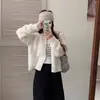 Cardigan Suéter Abrigo de Punto Suave de Manga Larga Jacquard Hueco Cuello Redondo Estilo Francés Suave para Mujer