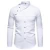 Comércio Exterior Outono e Inverno Novo Europeu e Americano Transfronteiriço Personalidade Botão Assimétrico Gola Lateral Cor Sólida Tamanho Europeu Camisa de Manga Longa Masculina Top