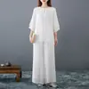 Una generación de primavera 2024 nuevo retro estilo nacional algodón y lino ropa de té Zen ropa de yoga traje de siete mangas para mujer