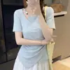 Camiseta de Manga Corta con Diseño Cruzado Talla Grande para Mujer Verano 2026 Nuevo Estilo para Chicas Gorditas Suelta Adelgazante Oculta el Vientre Prenda Exterior Superior