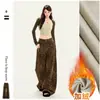 26 Jeans Novos da Moda para Mulheres Soltos Emagrecedores Perna Larga Estilo Americano Plus Veludo Estampa de Leopardo Hot Girl Suporte Dropshipping