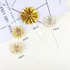 Decoração de Bolo de Aniversário Assando Plug-in Ventilador Dobrável Redondo Girassol Papel Dourado Prateado Cartão Mesa de Sobremesa Vestir