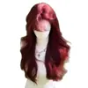 Peluca para Mujer con Gorro Completo, Cabello Largo y Rizado, Cosplay de Sirena Rosa Rojo, Peluca con Flequillo de Aire que Reduce la Edad