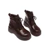 Botas Femininas de Cano Baixo 34-45 Outono-Inverno, Com Cadarço, Estilo Europeu e Americano, Tamanho Grande, Bico Redondo, Solado Grosso, Antiderrapante, Salto Médio