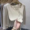 Camisa Base de Malha Estilo Francês para Mulheres com Design Único, Top Interno de Manga Longa, Suéter Preto Slim-Fit de Outono com Bordas Franzidas