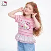 Camiseta de Verano para Niñas 2026 Nuevo Estilo Moderna Casual Holgada con Rayas Patchwork Falda Camiseta para Niños Mayores