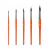 Set personalizado de 5 pinceles de acuarela con mangos de madera naranja, especializado para impresión de logotipos, pinceles para pintura al óleo, pintura artística y pinceles para dibujo lineal