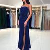 Yj24386 Otoño 2024 Nuevo Estilo Moderno y Sexy Ajustado Delgado Top de Tubo Delgado con Brillo Vestido con Abertura Plisado para Mujer