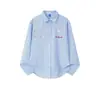 Camisa Azul Juvenil con Bordado Floral 3D para Hombres y Mujeres, Camisa Casual Suelta de Manga Larga Dopamina de Primavera para Parejas
