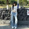 Jeans Znzw Azul Claro para Mujer 2026 Estilo Nuevo Sueltos Lavados Desgastados de Cintura Alta Rectos de Pierna Ancha para Mujer