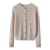 Cárdigan de Cachemira con Punto Trenzado y Cuello Redondo para Mujer, Ropa de Abrigo para Otoño e Invierno, Top Grueso y Cálido, Corte Ajustado, Chaqueta de Punto Adelgazante