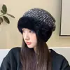 Gorro de Lã Plush Colorido Versátil de Inverno Feminino, Circunferência da Cabeça Grande, Emagrecimento Facial, Gorro Baggy à Prova de Vento para Exterior Protetor de Orelhas