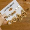 Set de Pendientes Geométricos Dorados Retro de Venta Caliente Transfronteriza para Mujer, Pendientes de Aro con Perlas de Moda, Pendientes con Incrustaciones de Diamantes al por Mayor