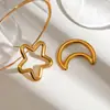 Design silencioso senso de luxo leve alta qualidade ouro 18K aço inoxidável estrela lua brincos brincos aço inoxidável joias atacado