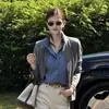 Camisa de punto de estilo intelectual tipo dos piezas para mujer, cuello alto vintage, vibra relajada de "old money", adelgazante y elegante, adecuada para ir al trabajo