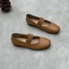 Zapatos Casuales de Cuero Genuino Estilo Literario 2025 Primavera y Verano Nuevos Planos de Punta Cuadrada Banda Elástica Slip-On Zapatos de Mujer de Piel de Vaca