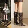 Nuevas botas largas de otoño, tacones de aguja sexys, botas hasta la rodilla, punta fina, plisadas, con hebilla de cinturón, botas apiladas, botas de montar