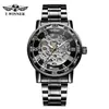 Reloj T-Winner/Victor 8012 para Hombre y Mujer, Casual de Negocios, Mecánico Hueco con Engranaje, Banda de Acero Dorado
