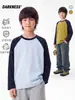DK Roupa Infantil 26 Outono Sorona Meninos e Meninas Manga Raglan Manga Longa Camiseta Infantil Roupa Pai-Filho Casual Camada Base Tendência