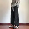 Pantalones de pana a cuadros para hombre de otoño, pierna recta, corte holgado, pierna ancha, con forro polar, que ofrecen un estilo fluido, deportivo y casual