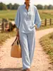 Conjunto de Dos Piezas de Lino para Mujer 2026 Europeo y Americano Transitable Primavera y Verano Cómodo Casual Camisa de Botones y Pantalones de Pierna Ancha Sin Planchar