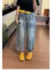 Jeans Rasgado de Cintura Alta Novo de Verão 2026 para Mulheres, Modelagem Solta, Emagrecimento, Calças Harem Cenoura Cropped