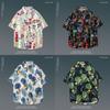 Camisa Floral de Manga Corta de Verano Estilo Japonés Estilo Hong Kong Retro Moderna Holgada para Hombres Playa Hawaiana Parejas